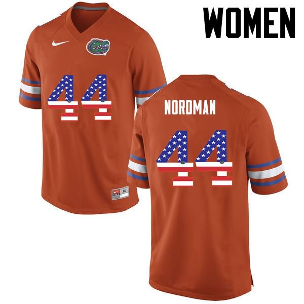 NCAA Florida Gators Tucker Nordman Women's #44 USA Flag Fashion Nike Orange Stitched Authentic College Football Jersey MNQ1764UB